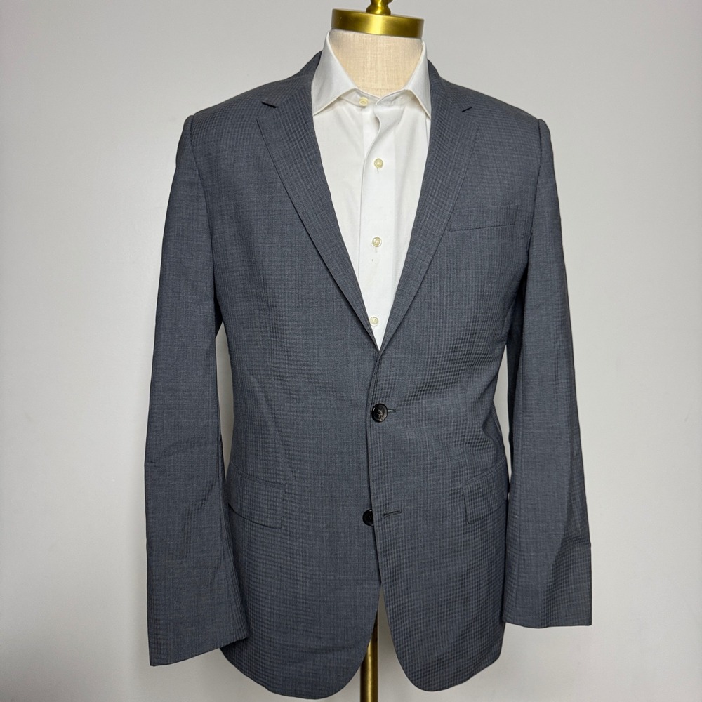 BOSS HUGO BOSS Mens Grey Textured Grid Pattern Sport Coat Blazer Jacket Size 40L